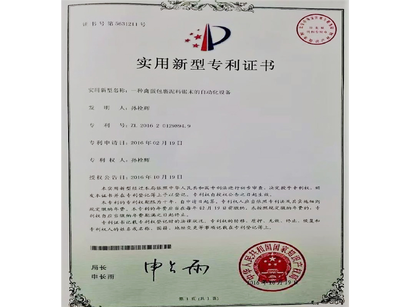 實(shí)用新型專利證書